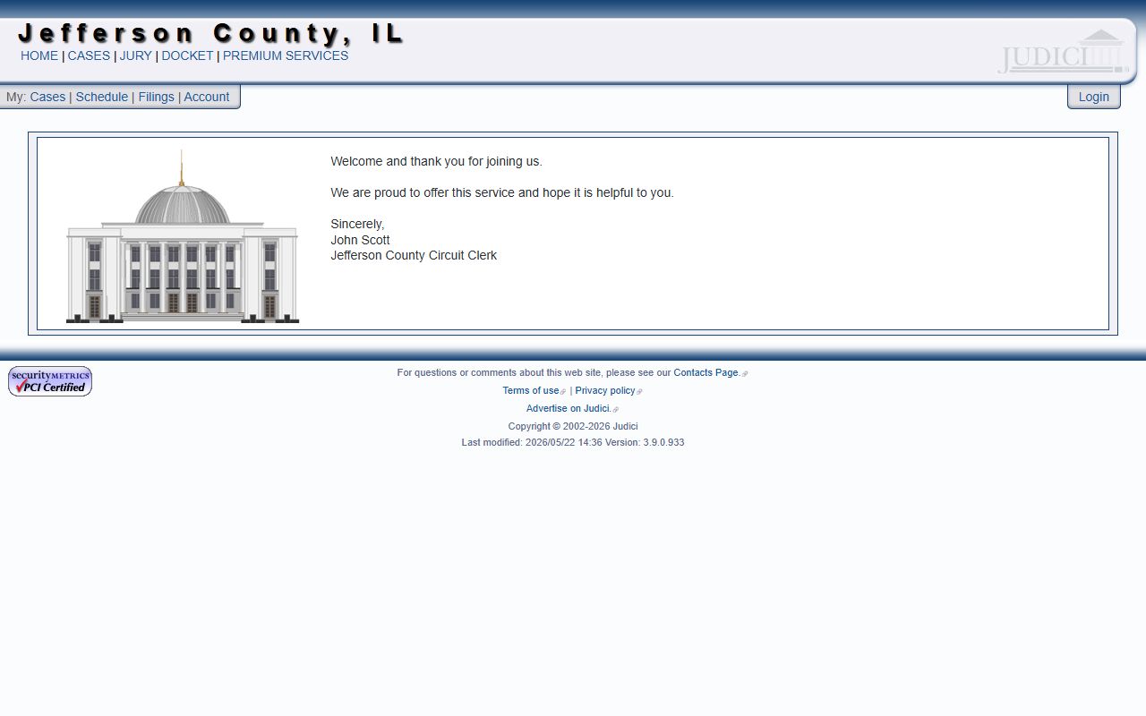 Judici Jefferson County welcome page for court records after a jail arrest