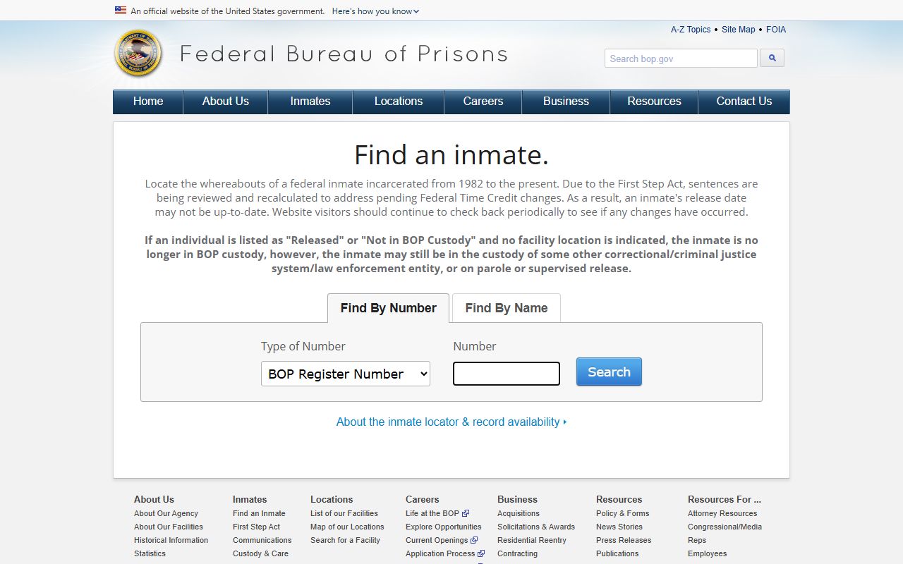 Federal Bureau of Prisons inmate locator showing how federal records differ from Jefferson County jail mugshots